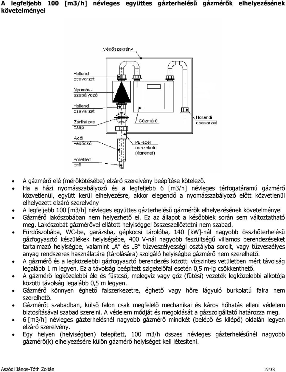 szerelvény A legfeljebb 100 [m3/h] névleges együttes gázterhelésű gázmérők elhelyezésének követelményei Gázmérő lakószobában nem helyezhető el. Ez az állapot a későbbiek során sem változtatható meg.