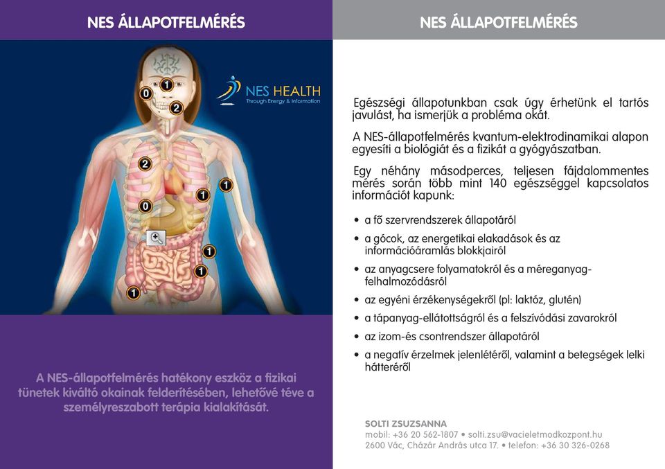 Egy néhány másodperces, teljesen fájdalommentes mérés során több mint 140 egészséggel kapcsolatos információt kapunk: A NES-állapotfelmérés hatékony eszköz a fizikai tünetek kiváltó okainak