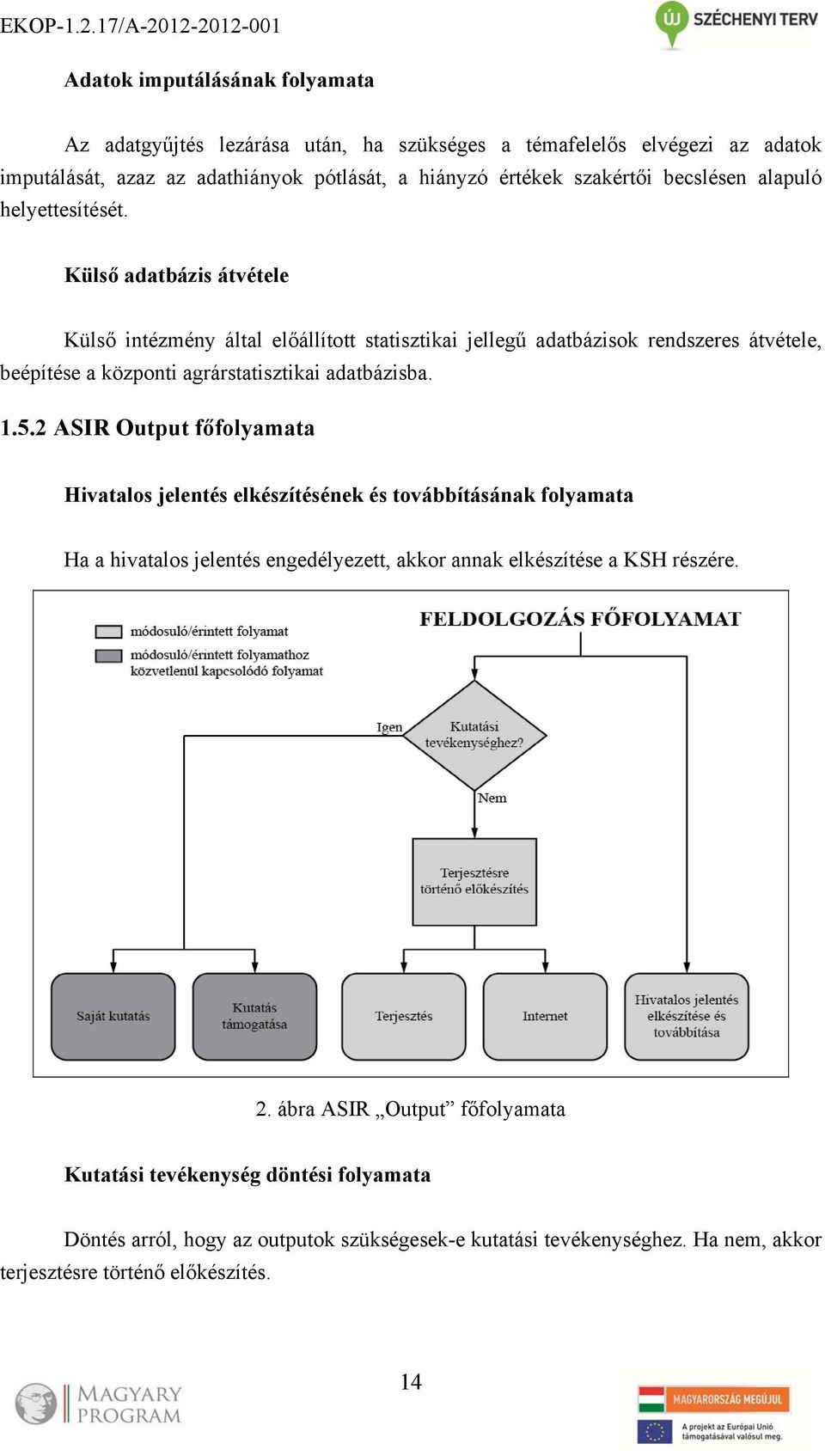 Külső adatbázis átvétele Külső intézmény által előállított statisztikai jellegű adatbázisok rendszeres átvétele, beépítése a központi agrárstatisztikai adatbázisba. 1.5.