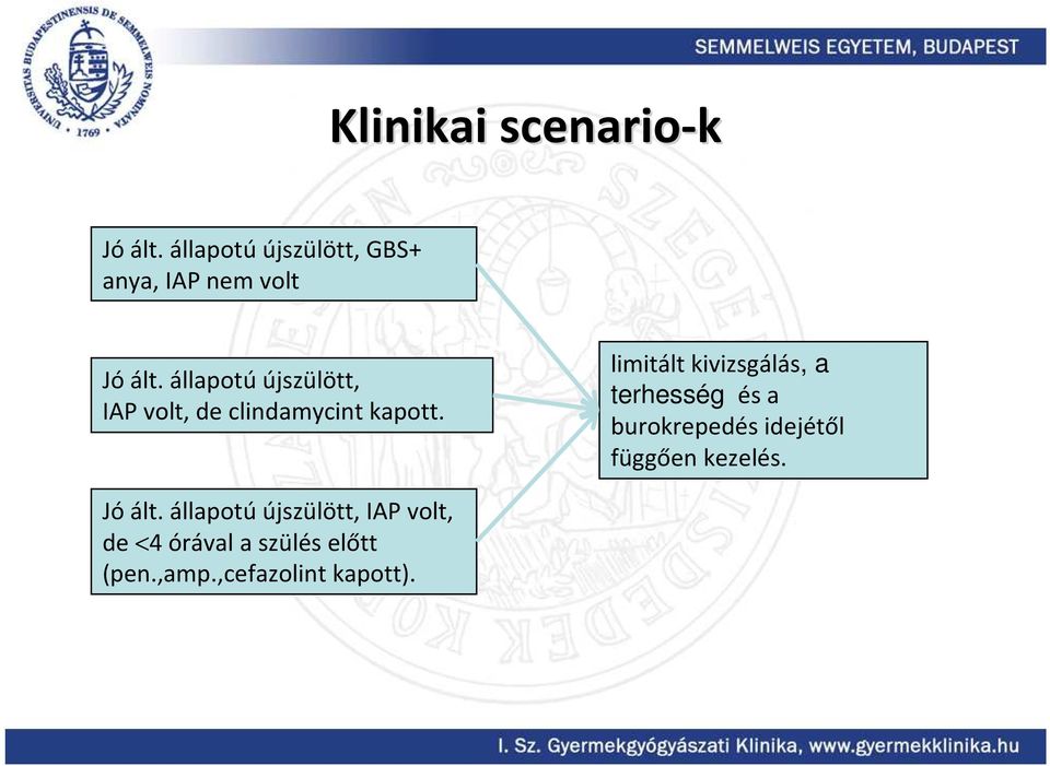 limitált kivizsgálás, a terhesség és a burokrepedés idejétől függően