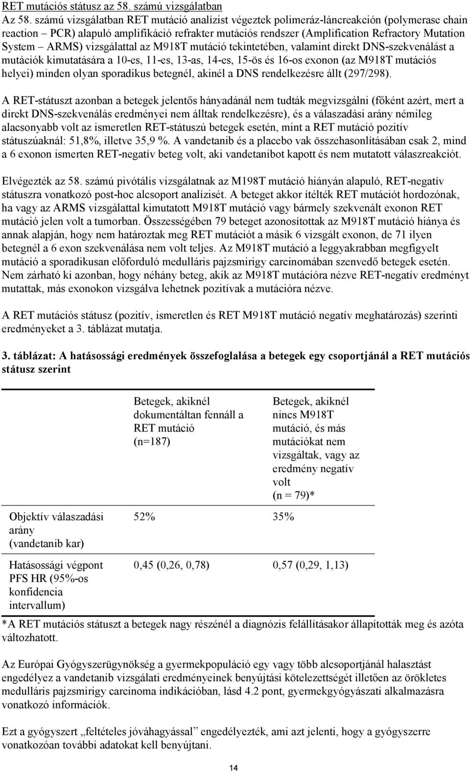 ARMS) vizsgálattal az M918T mutáció tekintetében, valamint direkt DNS-szekvenálást a mutációk kimutatására a 10-es, 11-es, 13-as, 14-es, 15-ös és 16-os exonon (az M918T mutációs helyei) minden olyan