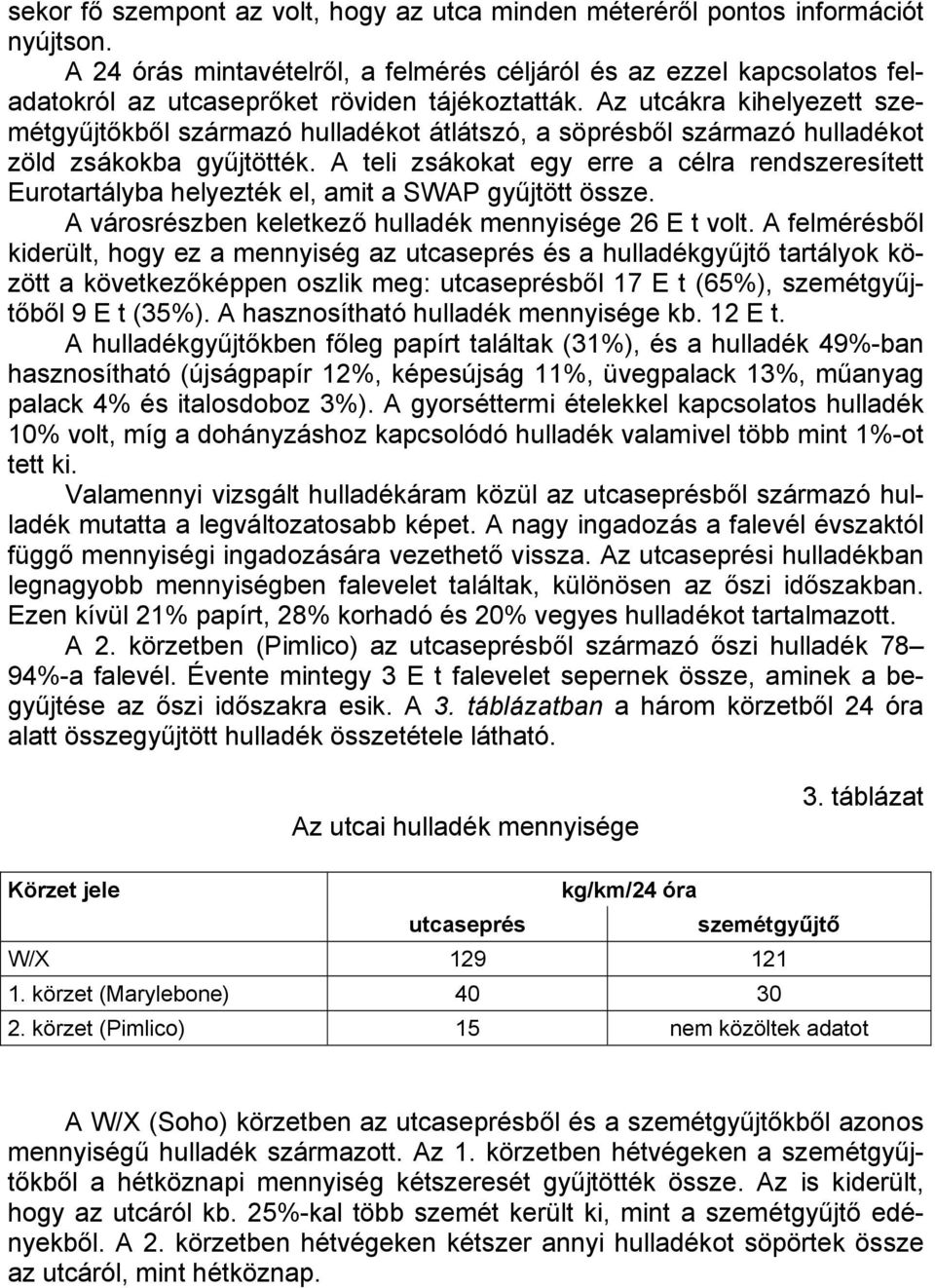 Az utcákra kihelyezett szemétgyűjtőkből származó hulladékot átlátszó, a söprésből származó hulladékot zöld zsákokba gyűjtötték.