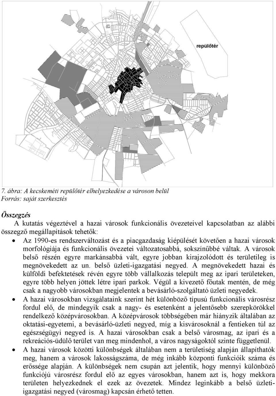 megállapítások tehetők: Az 1990-es rendszerváltozást és a piacgazdaság kiépülését követően a hazai városok morfológiája és funkcionális övezetei változatosabbá, sokszínűbbé váltak.