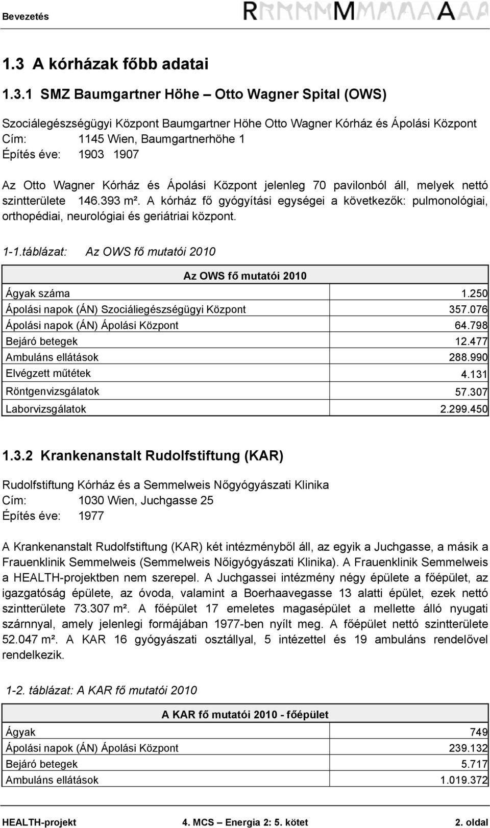 1 SMZ Baumgartner Höhe Otto Wagner Spital (OWS) Szociálegészségügyi Központ Baumgartner Höhe Otto Wagner Kórház és Ápolási Központ Cím: 1145 Wien, Baumgartnerhöhe 1 Építés éve: 19031907 Az Otto