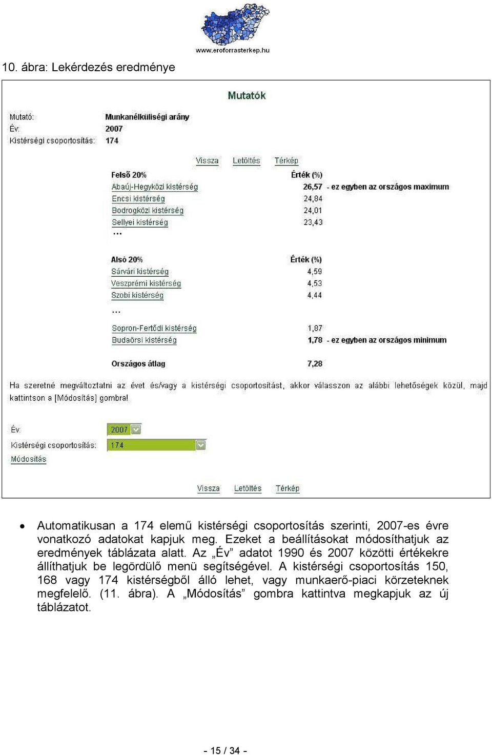 Az Év adatot 1990 és 2007 közötti értékekre állíthatjuk be legördülı menü segítségével.