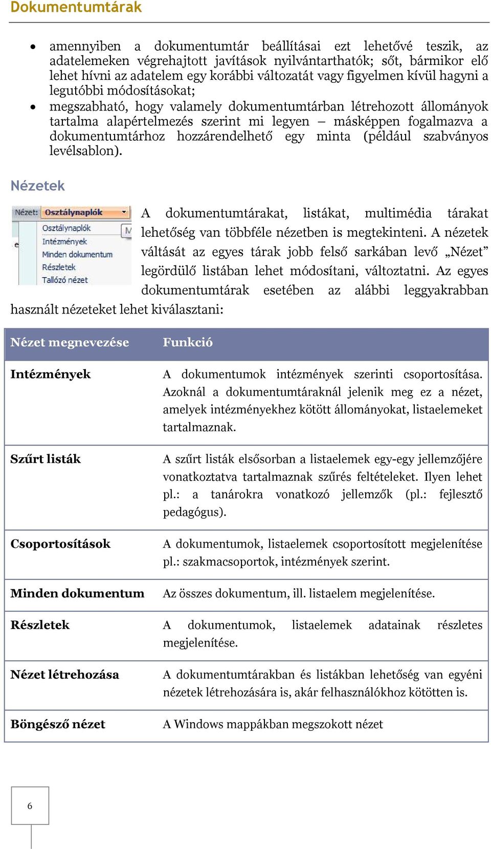 hozzárendelhető egy minta (például szabványos levélsablon). Nézetek A dokumentumtárakat, listákat, multimédia tárakat lehetőség van többféle nézetben is megtekinteni.