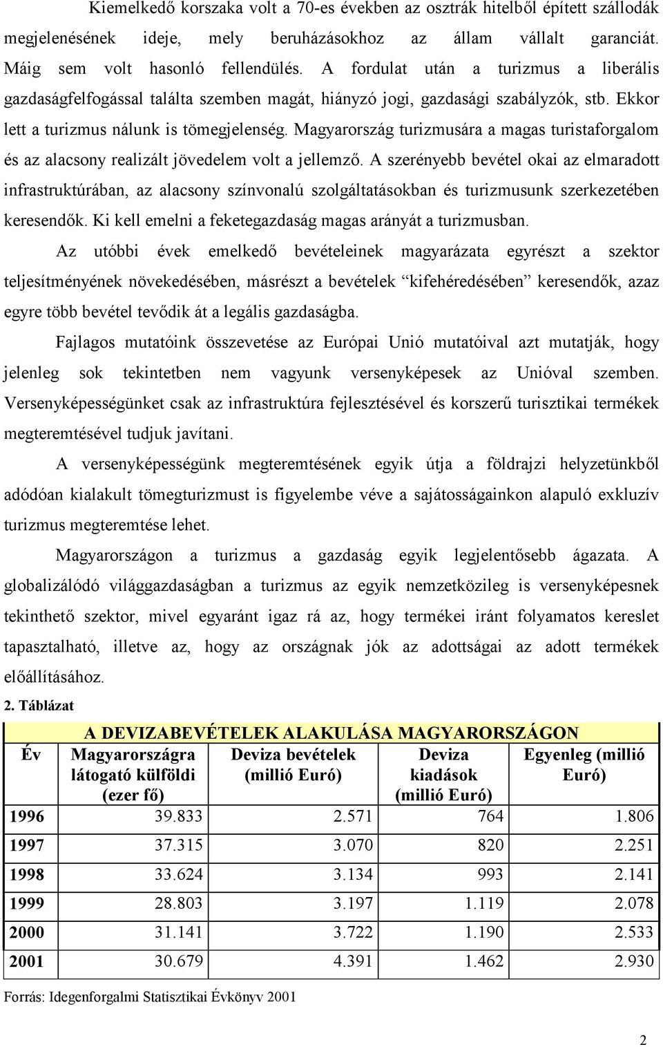 Magyarország turizmusára a magas turistaforgalom és az alacsony realizált jövedelem volt a jellemz.