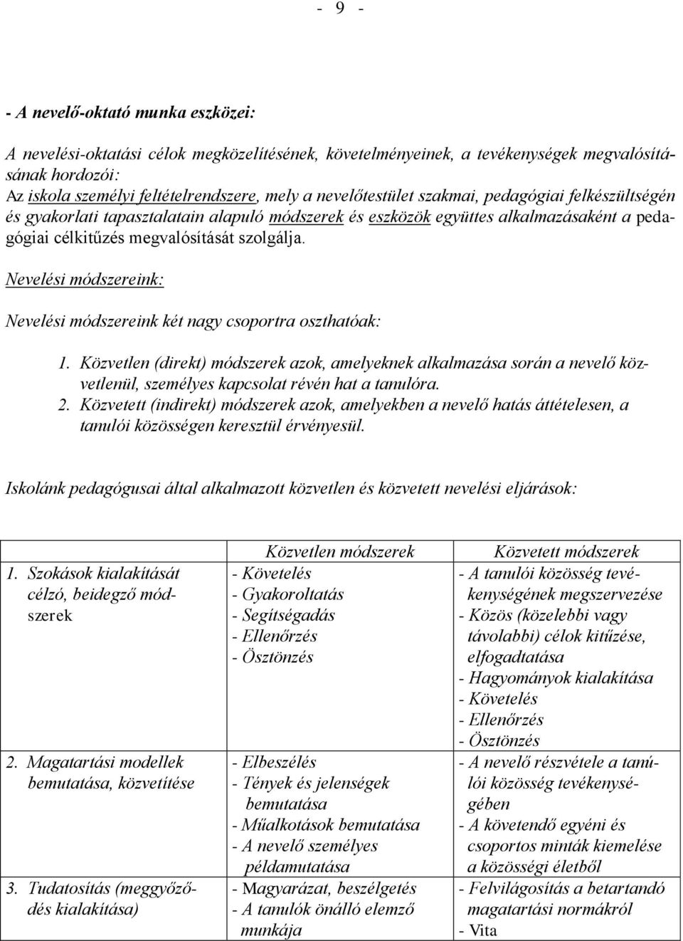 Nevelési módszereink: Nevelési módszereink két nagy csoportra oszthatóak: 1.