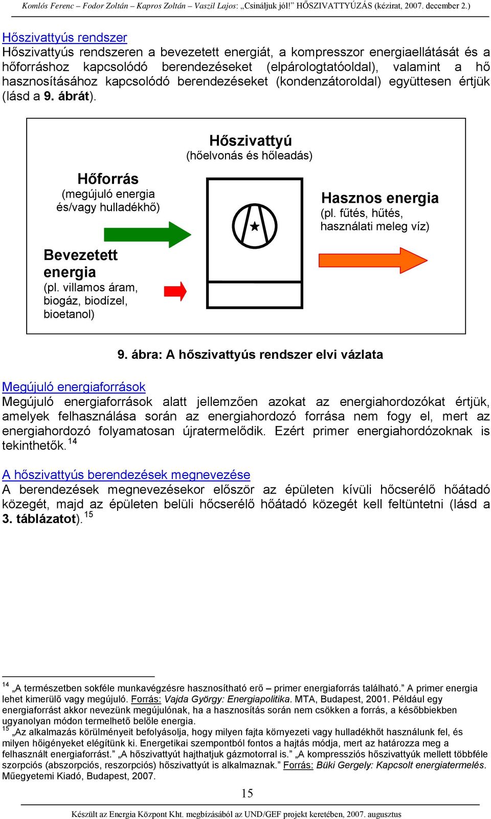 fűtés, hűtés, használati meleg víz) Bevezetett energia (pl. villamos áram, biogáz, biodízel, bioetanol) 9.