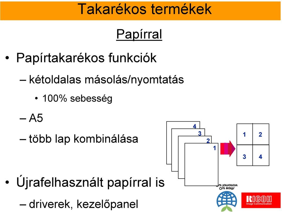 másolás/nyomtatás 100% sebesség A5 több lap