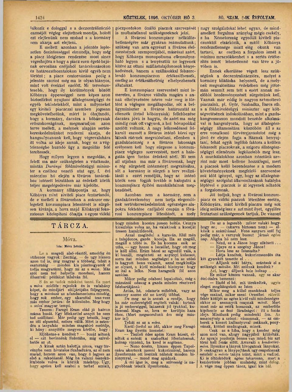 E mellett azonban a jelentés leplezetlen öszintességgel elmondja, hogy még a piacz ideiglenes rendezése most sincs végrehajtva s hogy a piacz ezen égető bajának orvoslása czéljából tanácskozásokon és