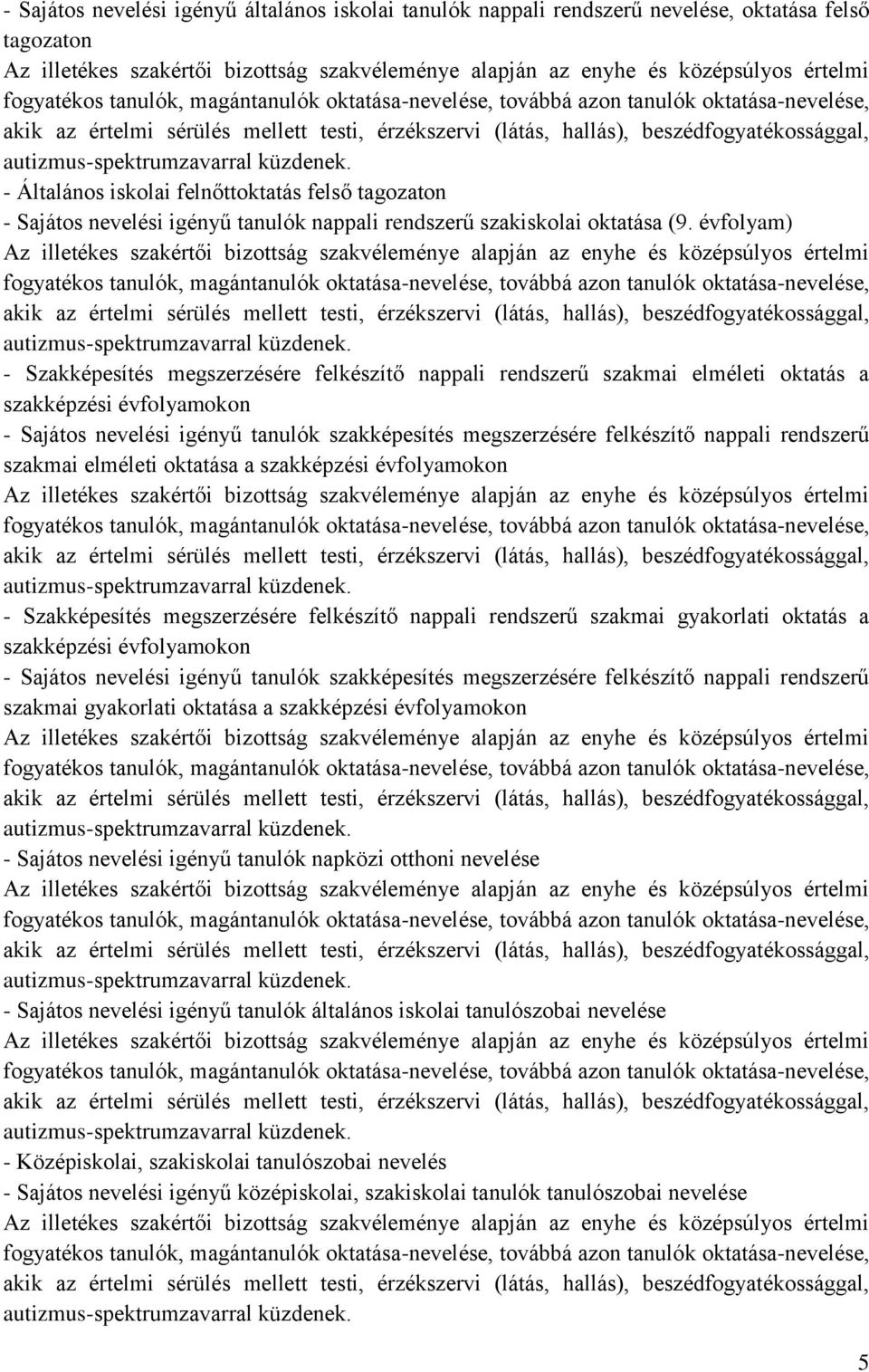 autizmus-spektrumzavarral küzdenek. - Általános iskolai felnőttoktatás felső tagozaton - Sajátos nevelési igényű tanulók nappali rendszerű szakiskolai oktatása (9.