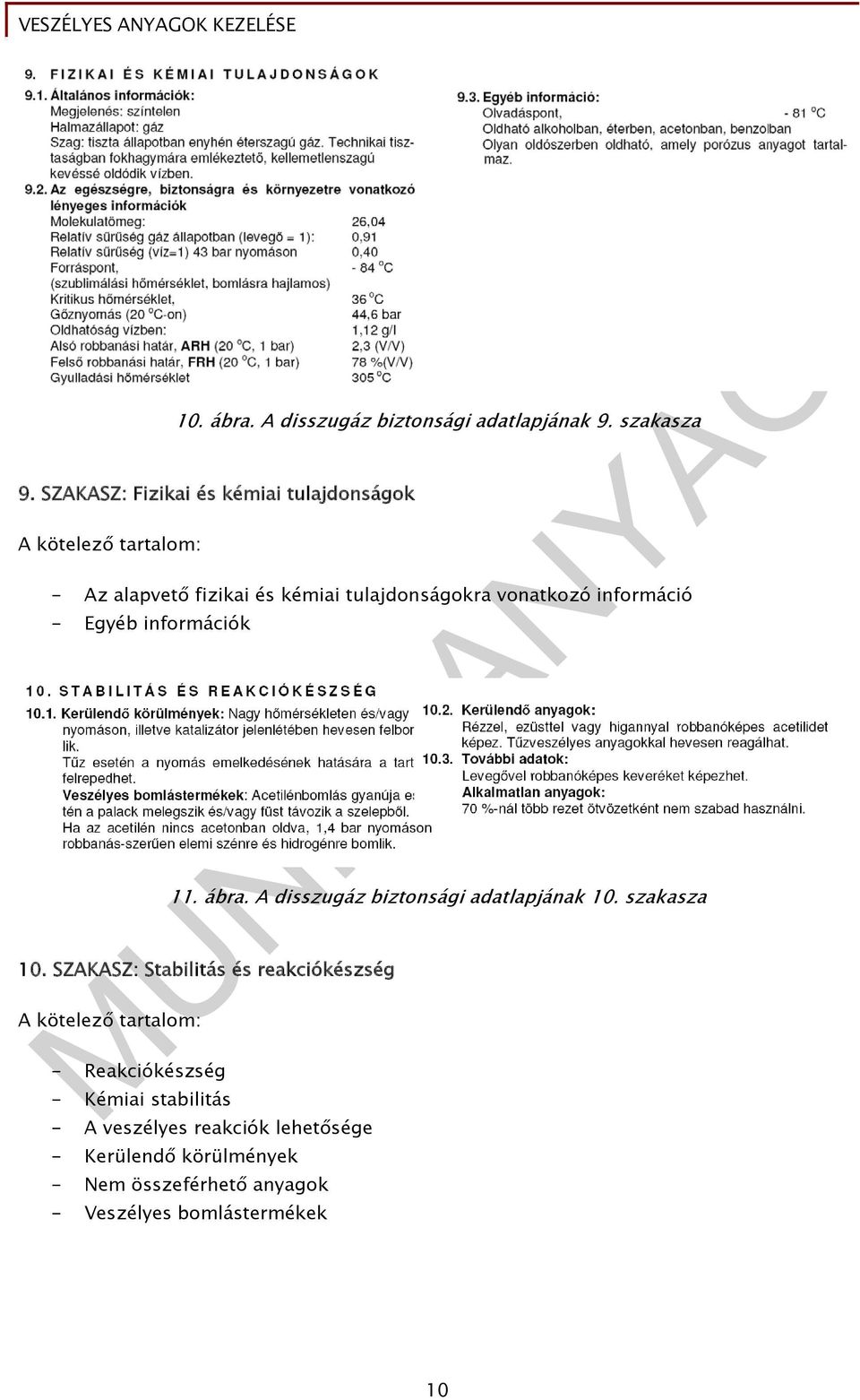 - Egyéb információk 11. ábra. A disszugáz biztonsági adatlapjának 10. szakasza 10.