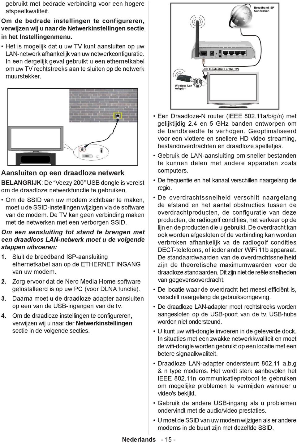 In een dergelijk geval gebruikt u een ethernetkabel om uw TV rechtstreeks aan te sluiten op de netwerk muurstekker.