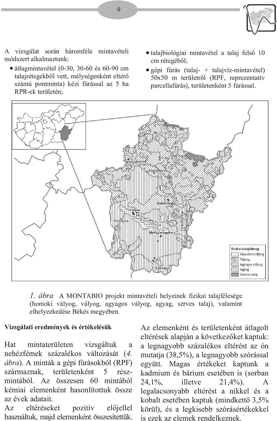 cm rétegéb l; gépi fúrás (talaj- + talajvíz-mintavétel) 50x50 m területr l (RPF, reprezentatív parcellafúrás), területenként 5 fúrással. 1.