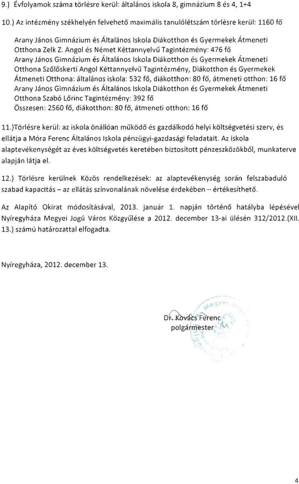 Angol és Német Kéttannyel vű Tagintezmény: 476 fő Arany János Gimnázium és Általános Iskola Diákotthon és Gyermekek Átmeneti Otthona Szőlőskerti Angol Kéttannyelvű Tagintézmény, Diákotthon és