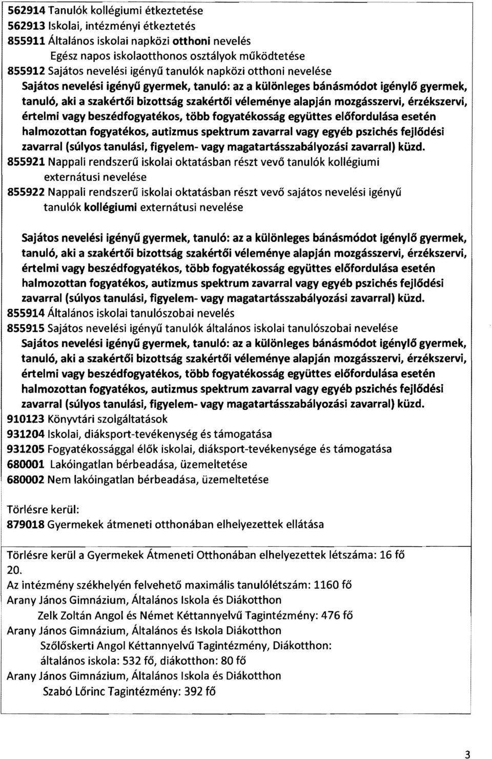 mozgásszervi, érzékszervi, értelmi vagy beszédfogyatékos, több fogyatékosság együttes előfordulása esetén halmozottan fogyatékos, autizmus spektrum zavarral vagy egyéb pszichés fejlődési zavarral
