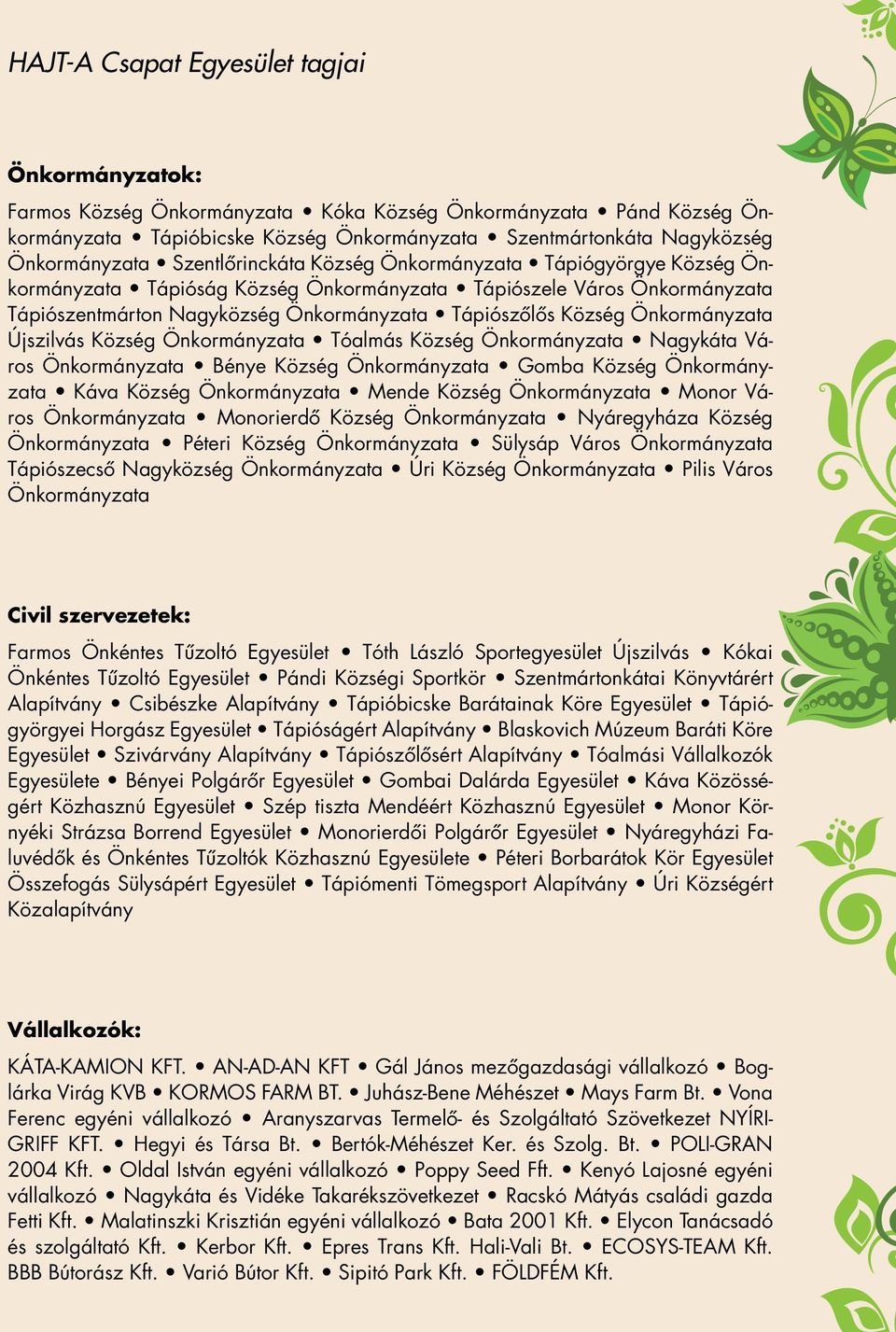 Község Önkormányzata Újszilvás Község Önkormányzata Tóalmás Község Önkormányzata Nagykáta Város Önkormányzata Bénye Község Önkormányzata Gomba Község Önkormányzata Káva Község Önkormányzata Mende