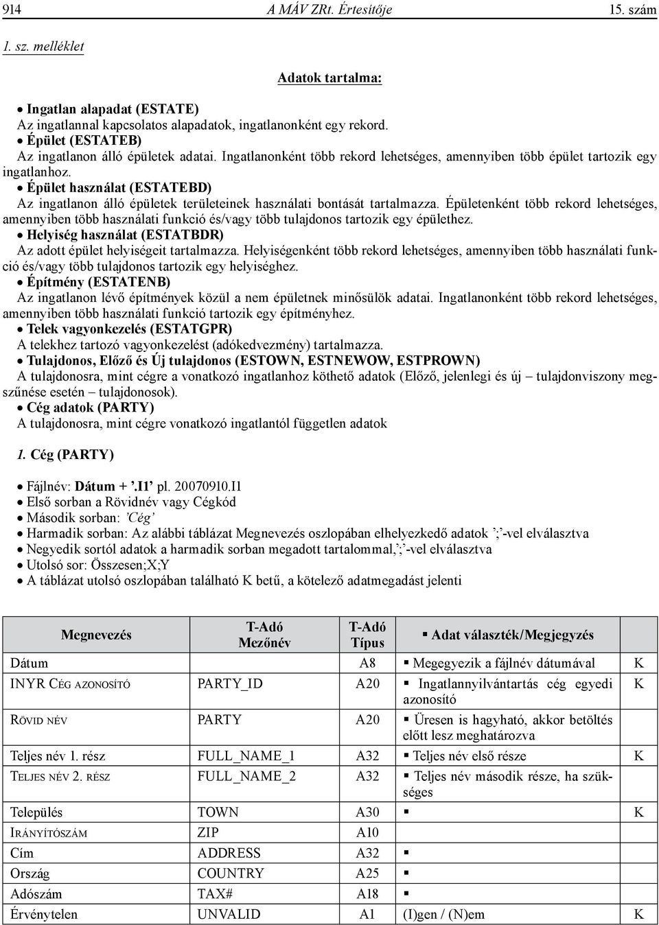 Épület használat (ESTATEBD) Az ingatlanon álló épületek területeinek használati bontását tartalmazza.