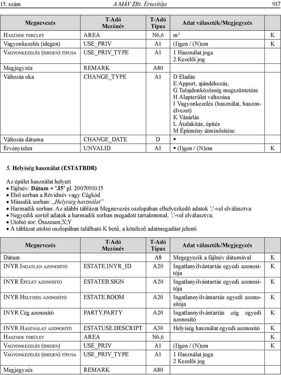 ezelői jog Megjegyzés REMAR A80 Változás oka CHANGE_TYPE A1 D Eladás E Apport, ajándékozás, G Tulajdonközösség megszüntetése H Alapterület változása I Vagyonkezelés (használat, haszonélvezet)