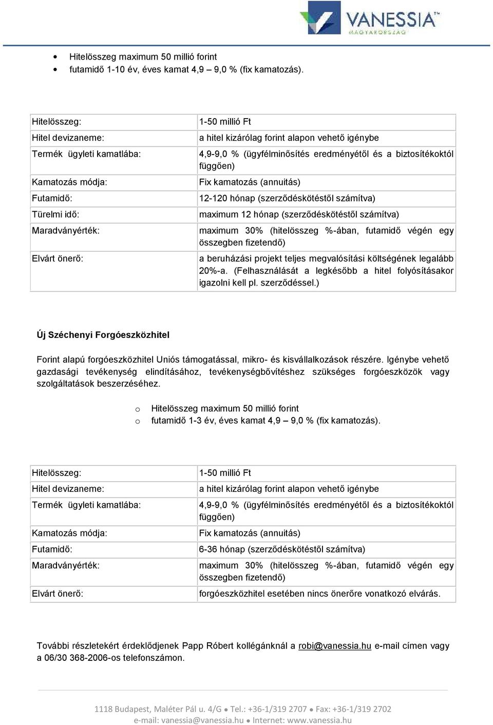 (ügyfélminősítés eredményétől és a biztosítékoktól függően) Fix kamatozás (annuitás) 12-120 hónap (szerződéskötéstől számítva) maximum 12 hónap (szerződéskötéstől számítva) maximum 30% (hitelösszeg %