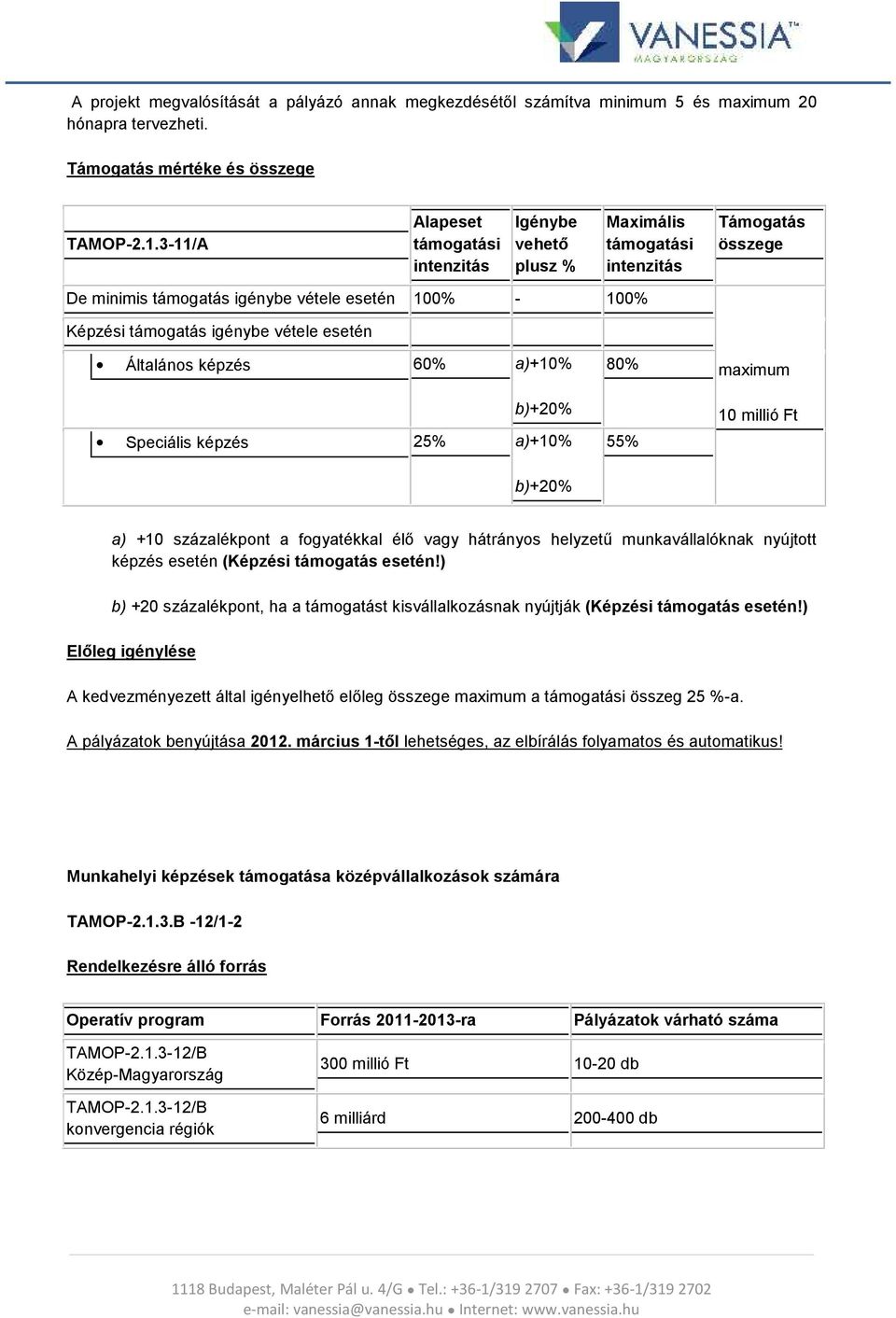 esetén Általános képzés 60% a)+10% b)+20% Speciális képzés 25% a)+10% b)+20% 80% 55% maximum 10 millió Ft a) +10 százalékpont a fogyatékkal élő vagy hátrányos helyzetű munkavállalóknak nyújtott