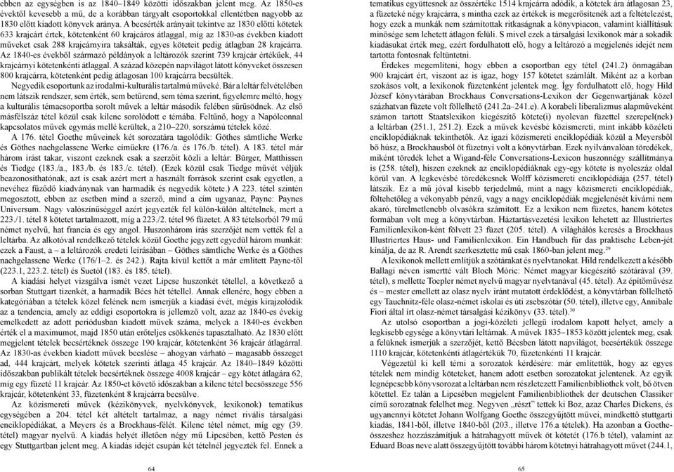 pedig átlagban 28 krajcárra. Az 1840-es évekből származó példányok a leltározók szerint 739 krajcár értékűek, 44 krajcárnyi kötetenkénti átlaggal.