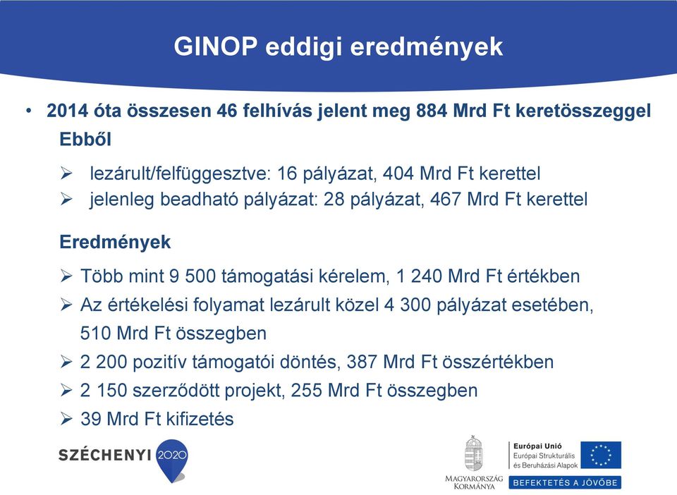 támogatási kérelem, 1 240 Mrd Ft értékben Az értékelési folyamat lezárult közel 4 300 pályázat esetében, 510 Mrd Ft