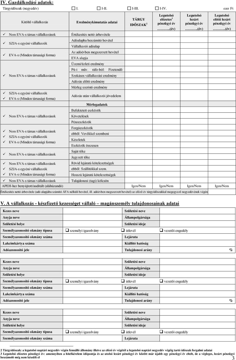 forma) Nem EVA-s társas vállalkozások Nem EVA-s társas vállalkozások SZJA-s egyéni vállalkozók EVA-s (Minden társasági forma) Nem EVA-s társas vállalkozások Nem EVA-s társas vállalkozások SZJA-s