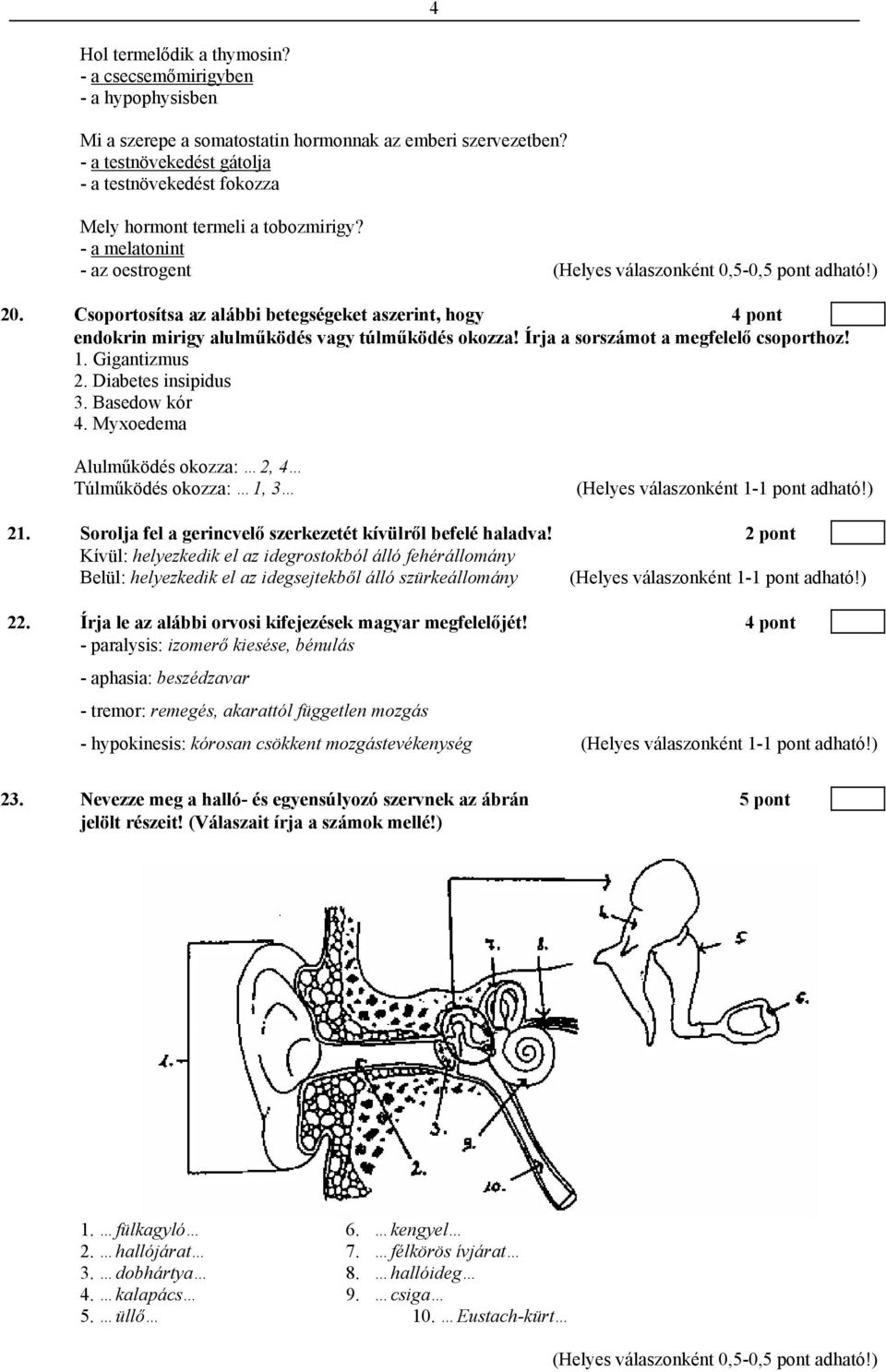 Csoportosítsa az alábbi betegségeket aszerint, hogy 4 pont endokrin mirigy alulműködés vagy túlműködés okozza! Írja a sorszámot a megfelelő csoporthoz! 1. Gigantizmus 2. Diabetes insipidus 3.