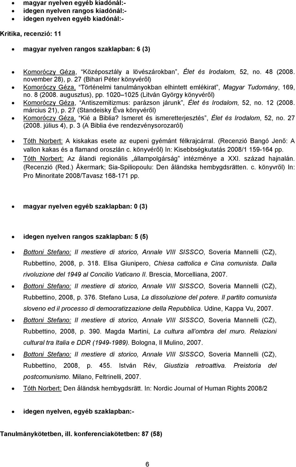 augusztus), pp. 1020 1025 (Litván György könyvéről) Komoróczy Géza, Antiszemitizmus: parázson járunk, Élet és Irodalom, 52, no. 12 (2008. március 21), p.