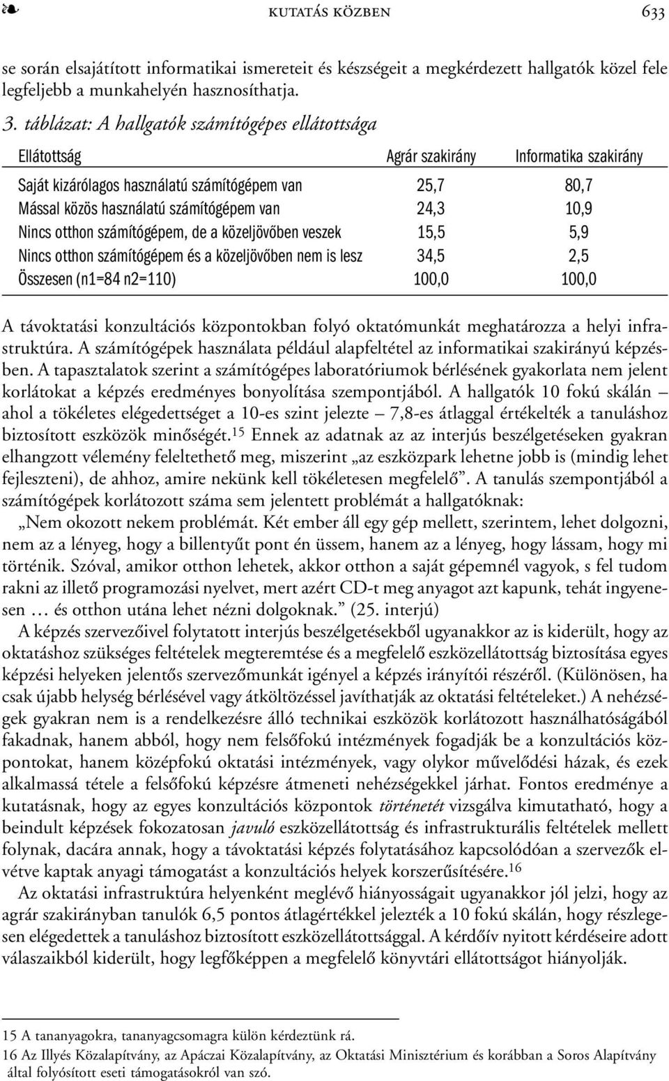 10,9 Nincs otthon számítógépem, de a közeljövőben veszek 15,5 5,9 Nincs otthon számítógépem és a közeljövőben nem is lesz 34,5 2,5 Összesen (n1=84 n2=110) 100,0 100,0 A távoktatási konzultációs