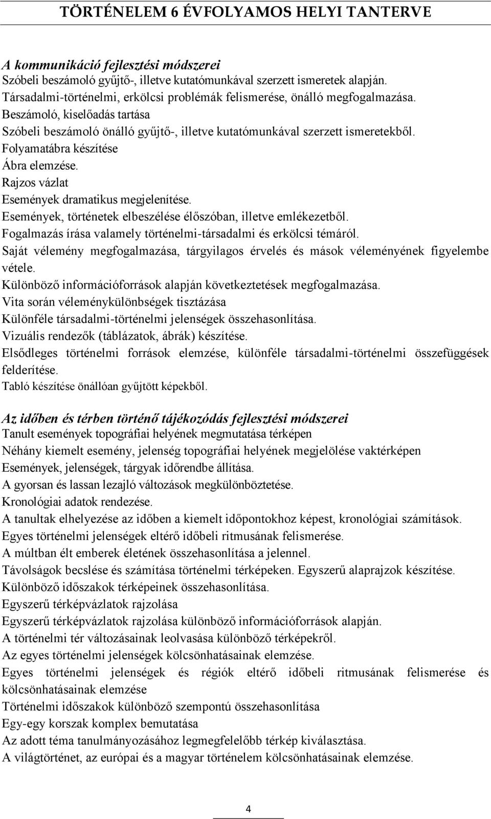 Események, történetek elbeszélése élőszóban, illetve emlékezetből. Fogalmazás írása valamely történelmi-társadalmi és erkölcsi témáról.