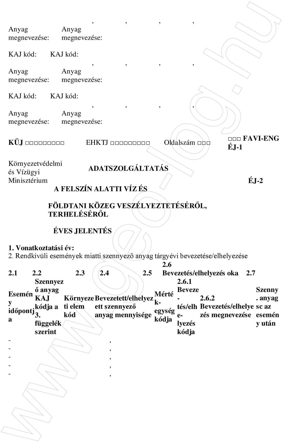 Rendkívüli események miatti szennyezı anyag tárgyévi bevezetése/elhelyezése 2.6 