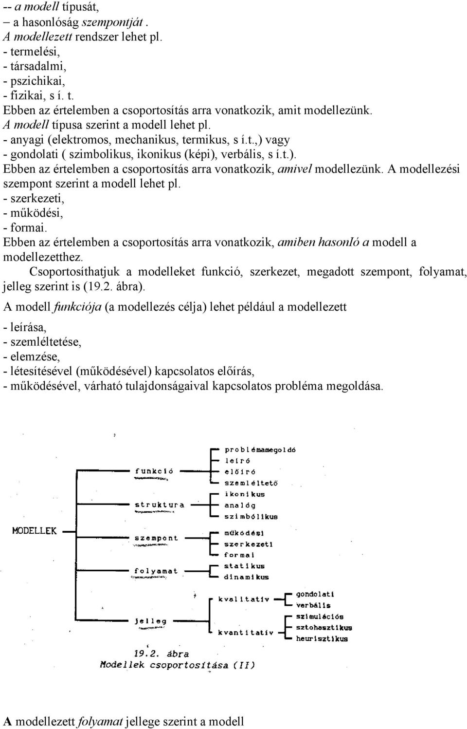 A modellezési szempont szerint a modell lehet pl. - szerkezeti, - működési, - formai. Ebben az értelemben a csoportosítás arra vonatkozik, amiben hasonió a modell a modellezetthez.