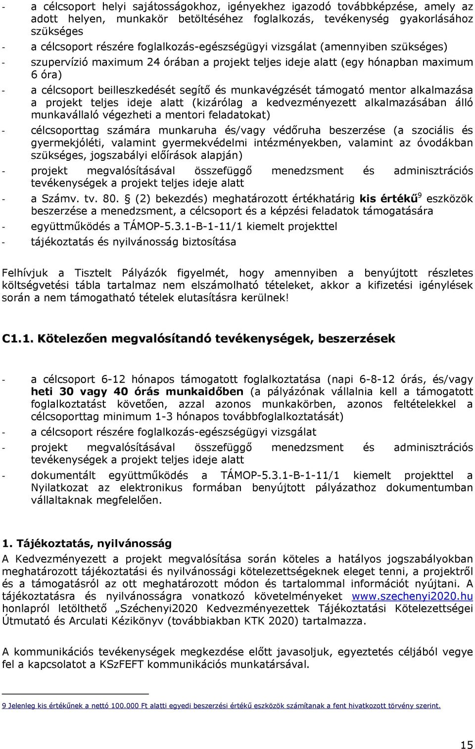 támogató mentor alkalmazása a projekt teljes ideje alatt (kizárólag a kedvezményezett alkalmazásában álló munkavállaló végezheti a mentori feladatokat) célcsoporttag számára munkaruha és/vagy