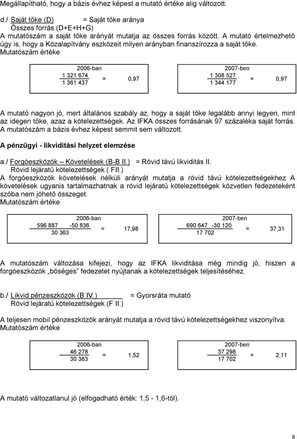 A mutató értelmezhető úgy is, hogy a Közalapítvány eszközeit milyen arányban finanszírozza a saját tőke.