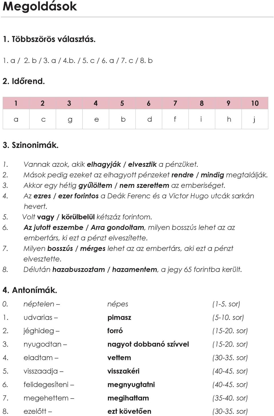 Az ezres / ezer forintos a Deák Ferenc és a Victor Hugo utcák sarkán hevert. 5. Volt vagy / körülbelül kétszáz forintom. 6.