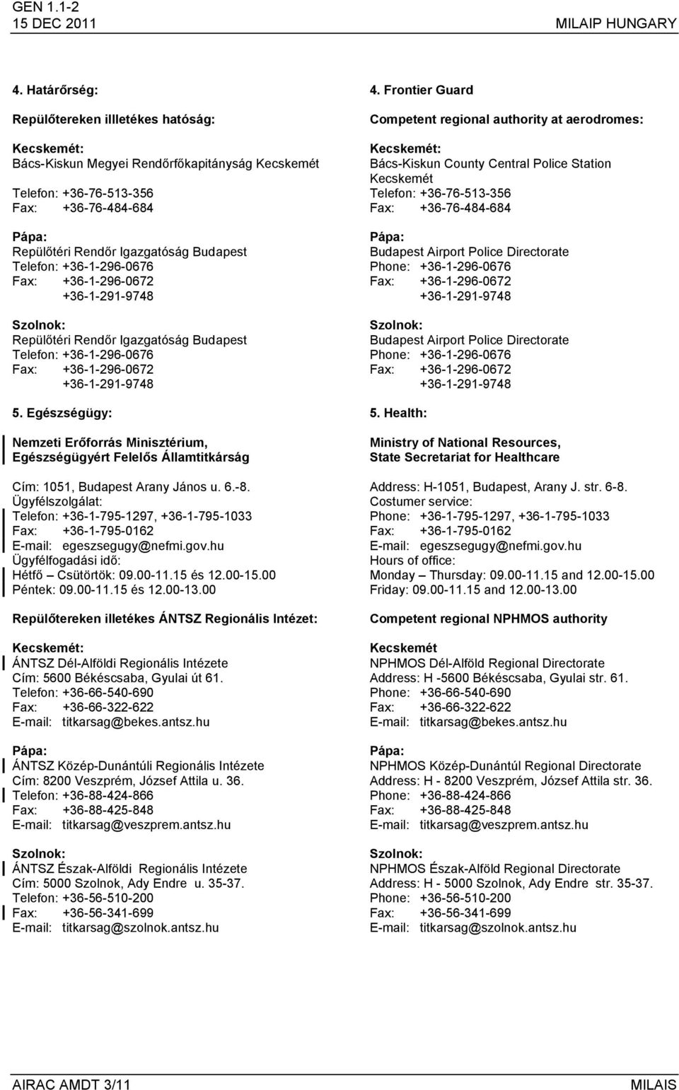 Telefon: +36-1-296-0676 Fax: +36-1-296-0672 +36-1-291-9748 Szolnok: Repülőtéri Rendőr Igazgatóság Budapest Telefon: +36-1-296-0676 Fax: +36-1-296-0672 +36-1-291-9748 5.