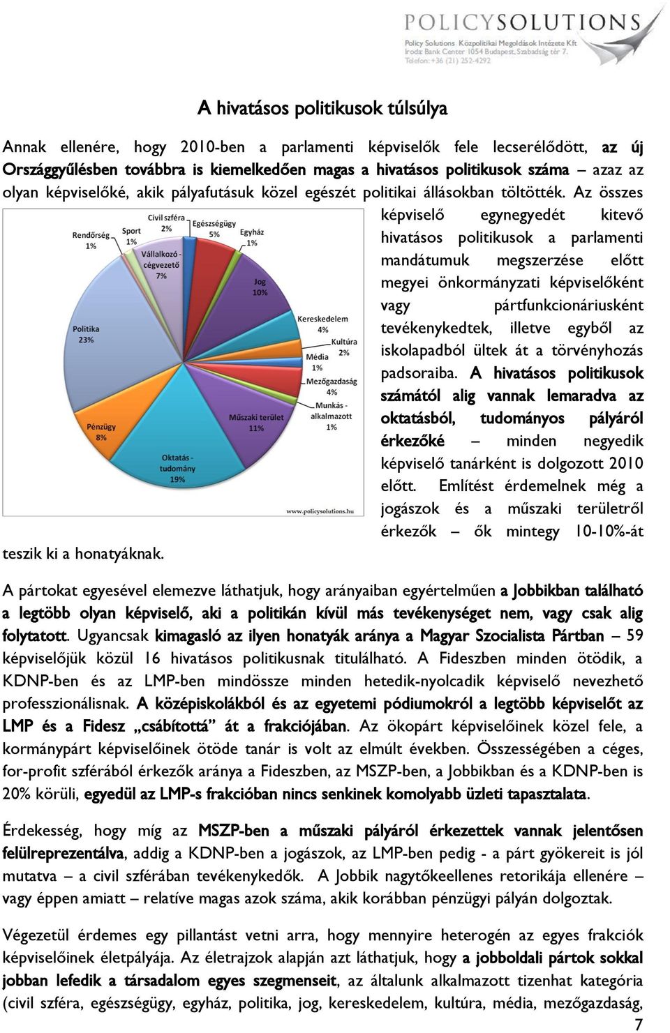 Az összes képviselő egynegyedét kitevő hivatásos politikusok a parlamenti mandátumuk megszerzése előtt megyei önkormányzati képviselőként vagy pártfunkcionáriusként tevékenykedtek, illetve egyből az