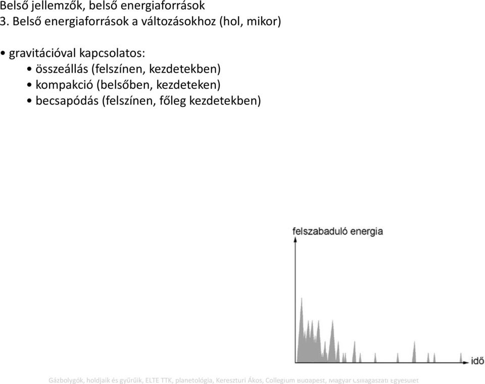 (felszínen, kezdetekben) kompakció (belsőben, kezdeteken) becsapódás (felszínen, főleg