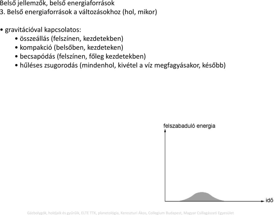 kezdetekben) kompakció (belsőben, kezdeteken) becsapódás (felszínen, főleg kezdetekben) hűléses