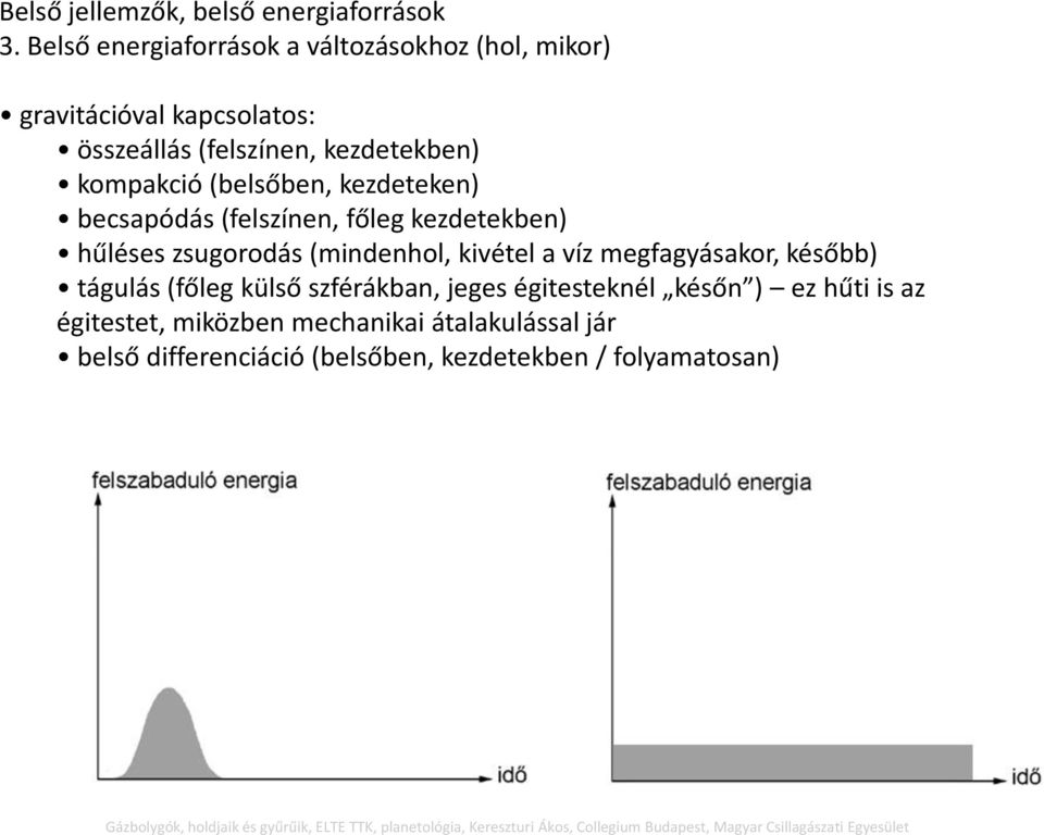 becsapódás (felszínen, főleg kezdetekben) hűléses zsugorodás (mindenhol, kivétel a víz megfagyásakor, később) tágulás (főleg külső szférákban, jeges