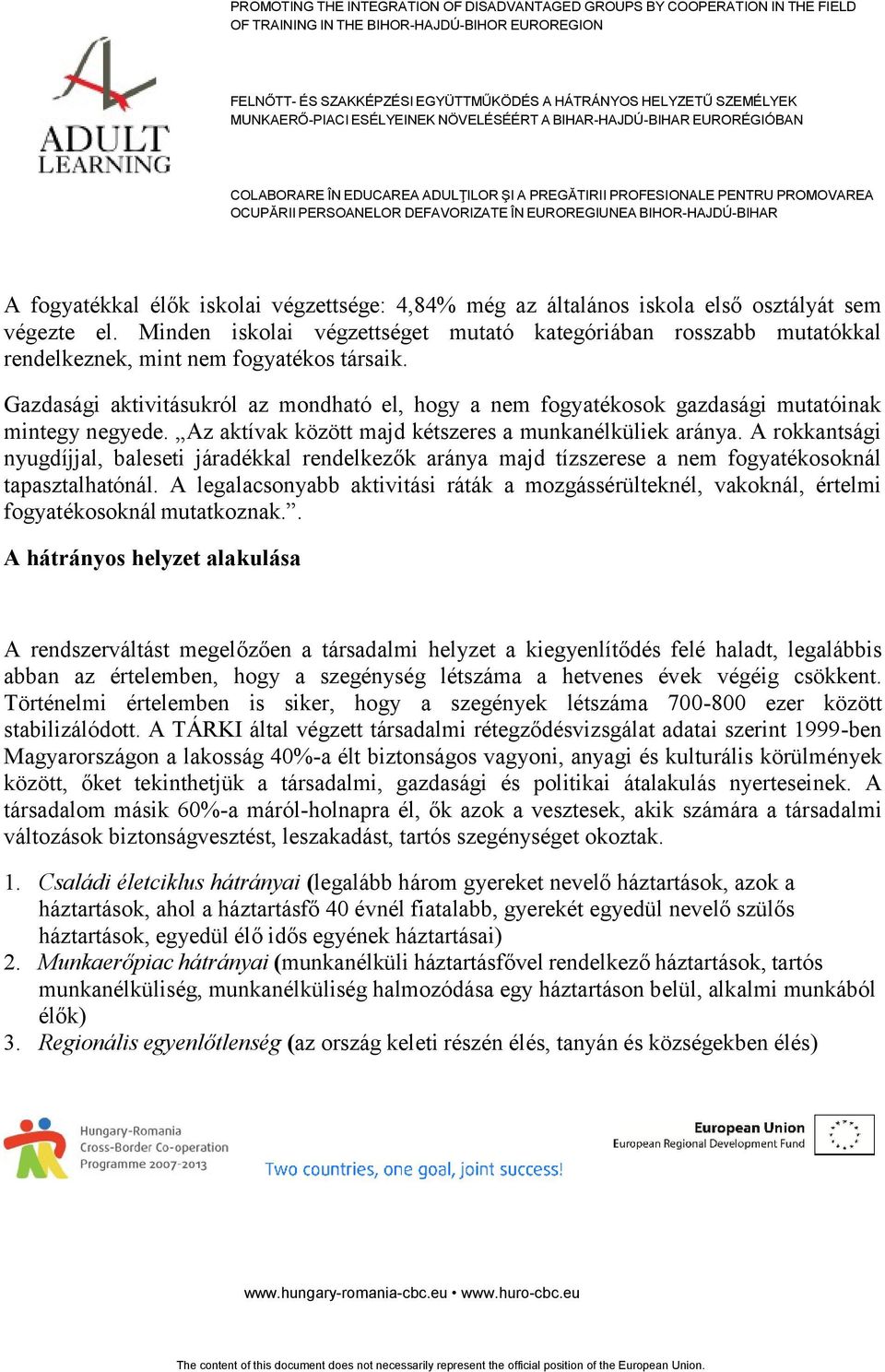 Gazdasági aktivitásukról az mondható el, hogy a nem fogyatékosok gazdasági mutatóinak mintegy negyede. Az aktívak között majd kétszeres a munkanélküliek aránya.