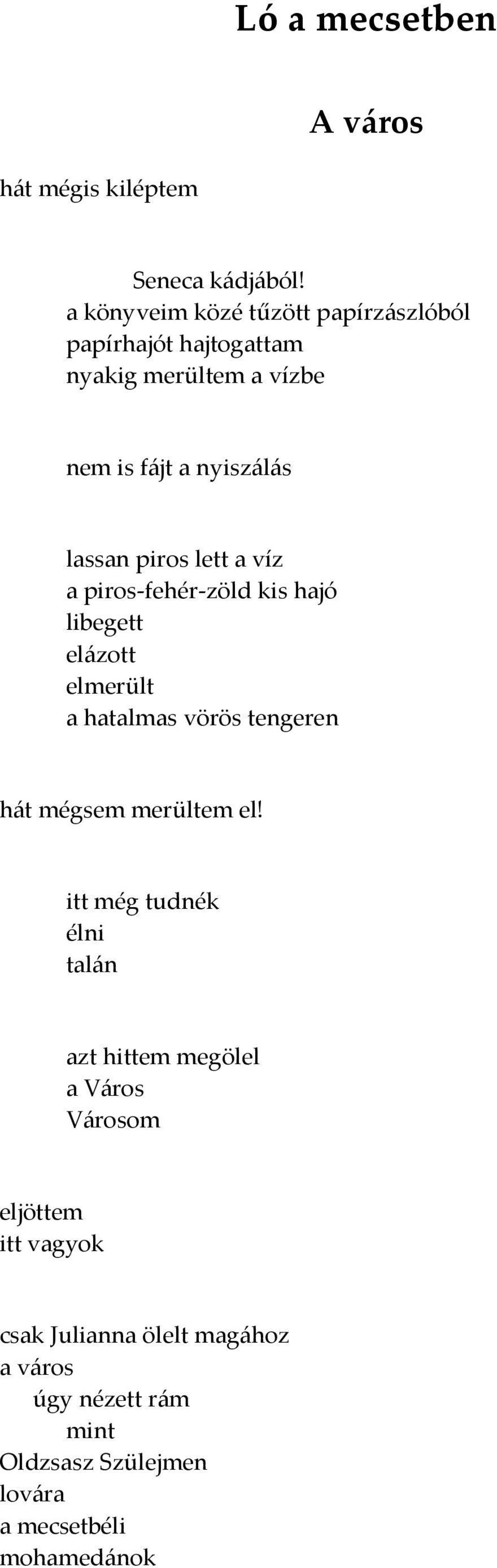 piros lett a víz a piros-fehér-zöld kis hajó libegett el{zott elmerült a hatalmas vörös tengeren h{t mégsem merültem el!