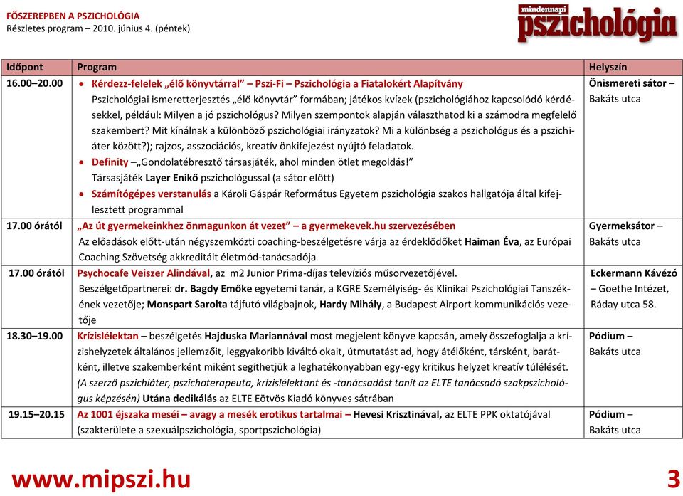 például: Milyen a jó pszichológus? Milyen szempontok alapján választhatod ki a számodra megfelelő szakembert? Mit kínálnak a különböző pszichológiai irányzatok?