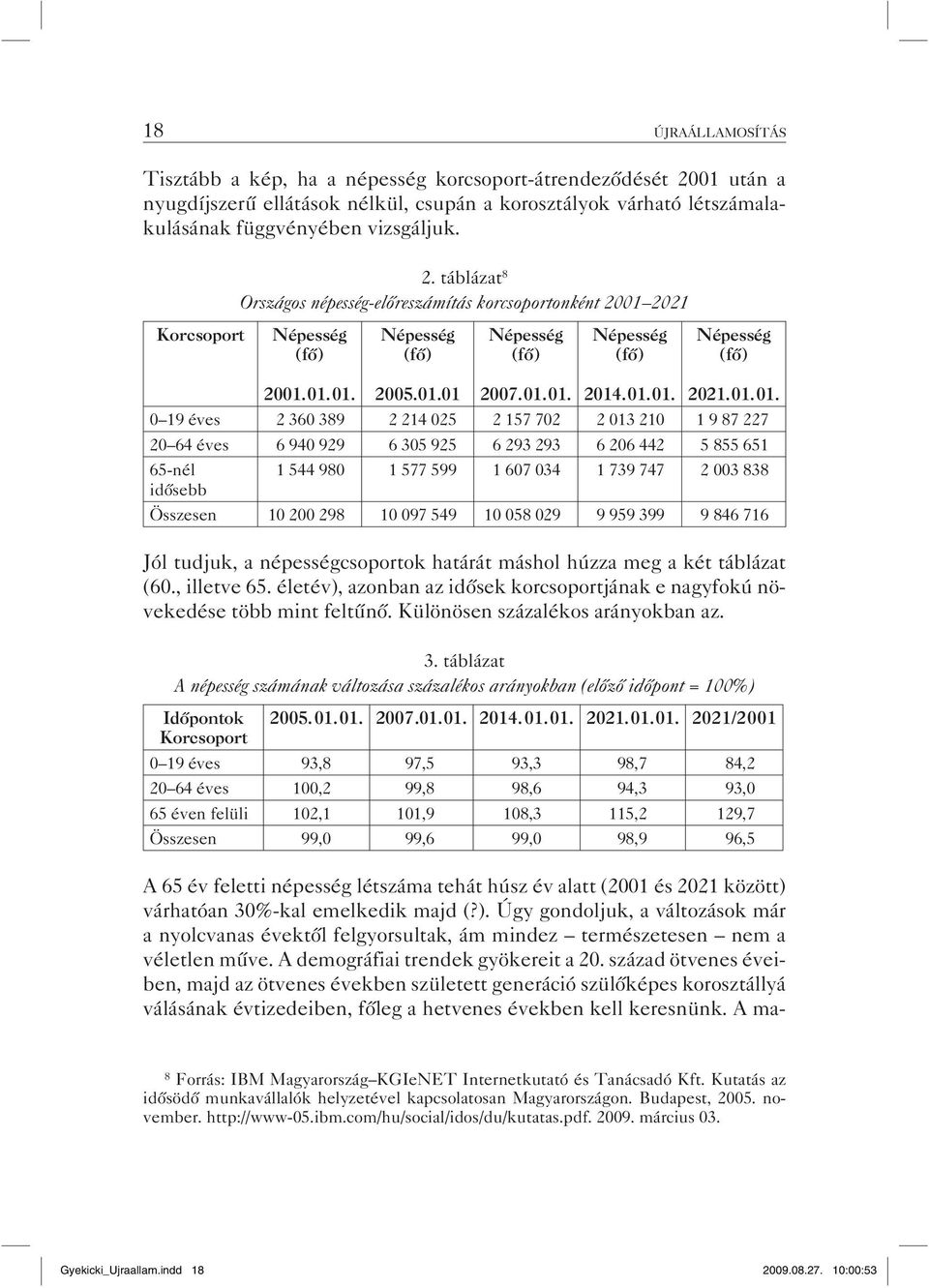 táblázat 8 Országos népesség-előreszámítás korcsoportonként 2001 2021 Korcsoport Népesség (fő) Népesség (fő) Népesség (fő) Népesség (fő) Népesség (fő) 2001. 01.