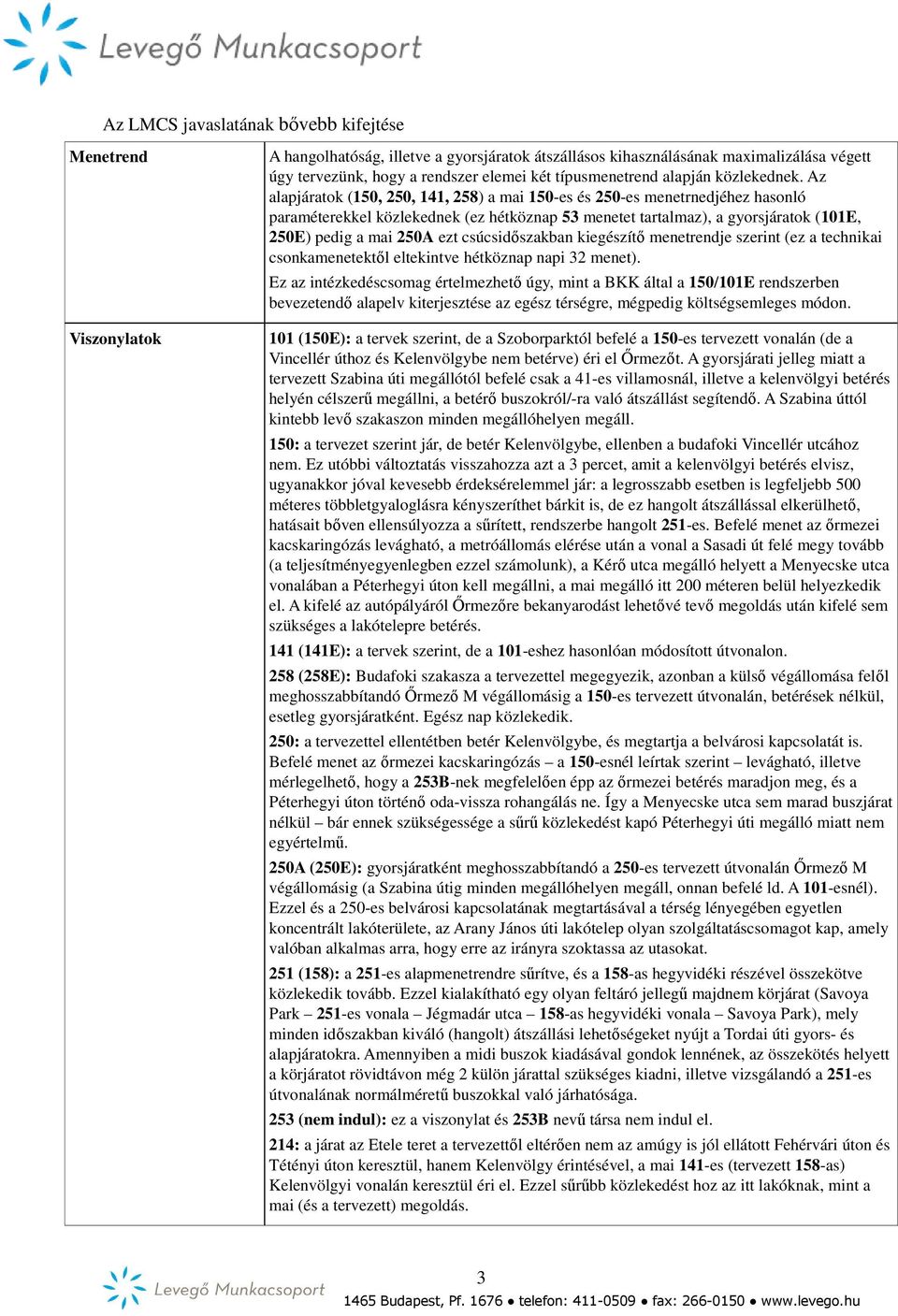 Az alapjáratok (150, 250, 141, 258) a mai 150-es és 250-es menetrnedjéhez hasonló paraméterekkel közlekednek (ez hétköznap 53 menetet tartalmaz), a gyorsjáratok (101E, 250E) pedig a mai 250A ezt