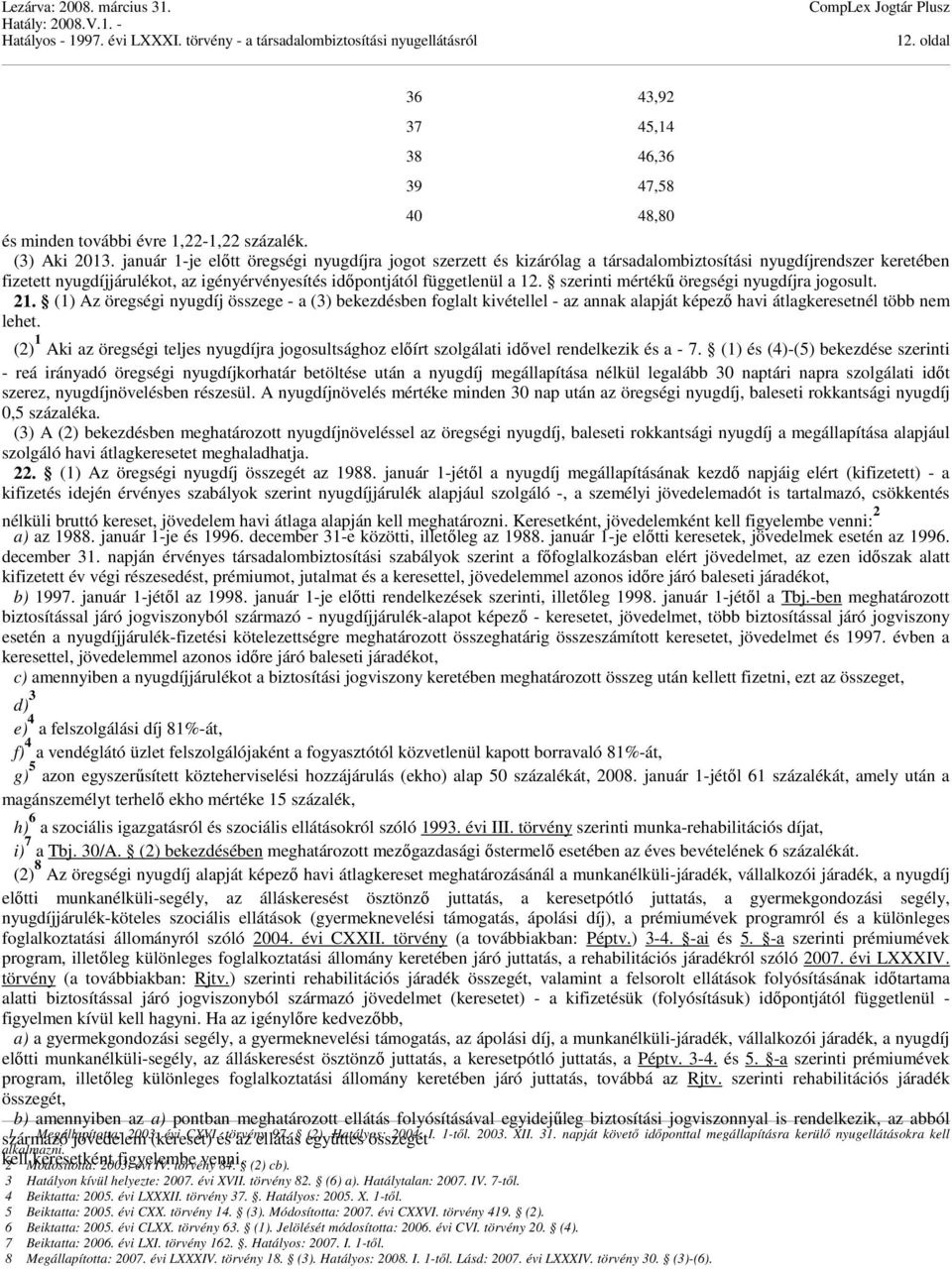 szerinti mértékű öregségi nyugdíjra jogosult. 21. (1) Az öregségi nyugdíj összege - a (3) bekezdésben foglalt kivétellel - az annak alapját képező havi átlagkeresetnél több nem lehet.