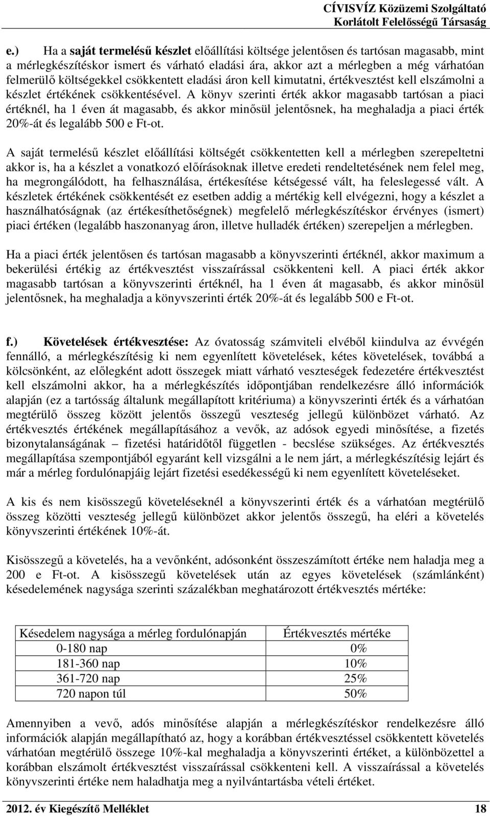 A könyv szerinti érték akkor magasabb tartósan a piaci értéknél, ha 1 éven át magasabb, és akkor minősül jelentősnek, ha meghaladja a piaci érték 20%-át és legalább 500 e Ft-ot.